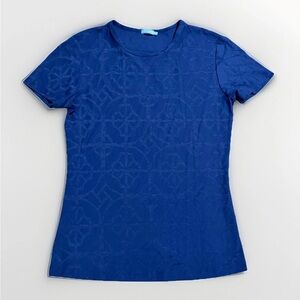 J. McLaughlin Women's Sz S Blue Catalina Short Sleeve Geometric Texture Shirt